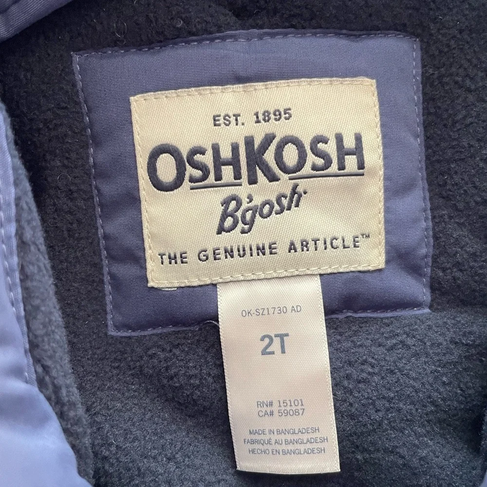 NWT OshKosh B'gosh Toddler 2T Navy Puffer Jacket with Sherpa-Lined Hood